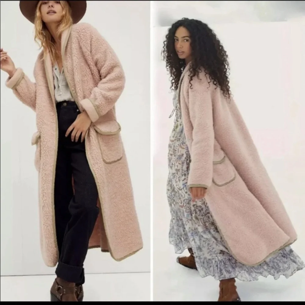 New  Free People Irresistable Teddy Cardi Coat Pink s, m - Picture 5 of 6